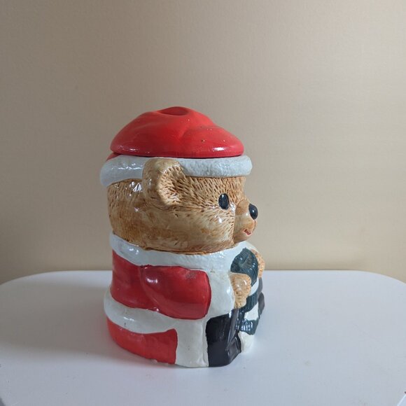 CHRISTMAS SANTA TEDDY BEAR VINTAGE COOKIE JAR - Picture 3 of 6